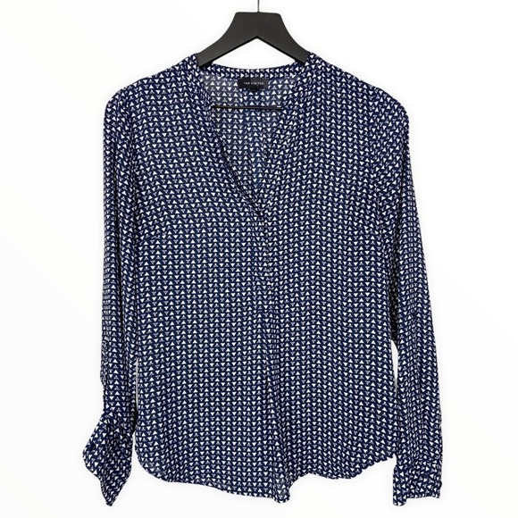 The Limited Blouse Navy‎ Blue White Triangle Pattern Blouse Womens Small - Picture 1 of 6